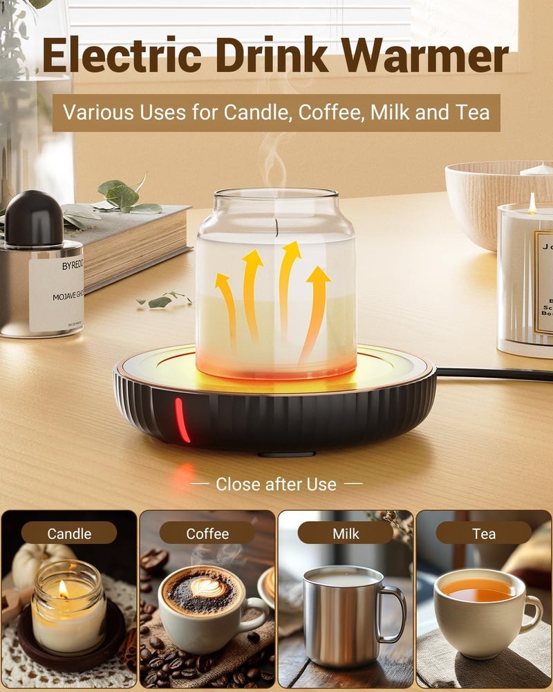 House Gem HouseGem Large Candle Warmer Plate - Coffee Cup Mug Warmer for Desk, Candle Melter, Electric Mug Heater for Beverages, Milk & Tea, Coffee Accessories Ideal Gifts Keep Cup Warm (Black) - Image 2